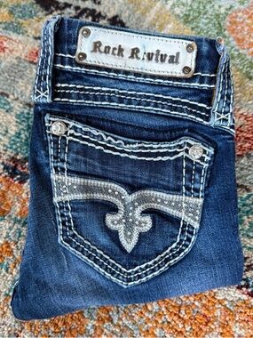 Rock Revival Lavinia Ankle Skinny Jeans with Rhinestone Embellished Pockets